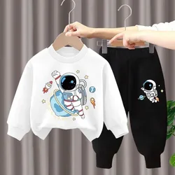 10代の女の子と男の子のための長袖トップとズボンのセット,プリントされた宇宙飛行士の服,カジュアルなトップとボトムの衣装,2ピース,冬のファッション