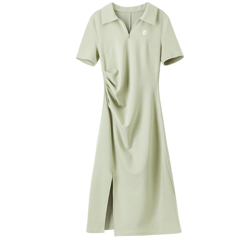 SENTUBILA Sommer Kurzarm Polo T-shirt Kleid Frauen 2025, Split Cinched Taille A-linie Midi Kleider Frau Kleidung 142L54627