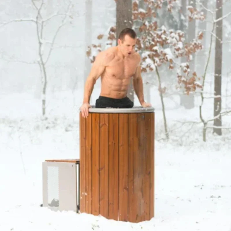 New Design Wooden Cold Tub Ice Bath Plunge Bucket With Cover and Ladder Built In Ice Bath Water Chiller