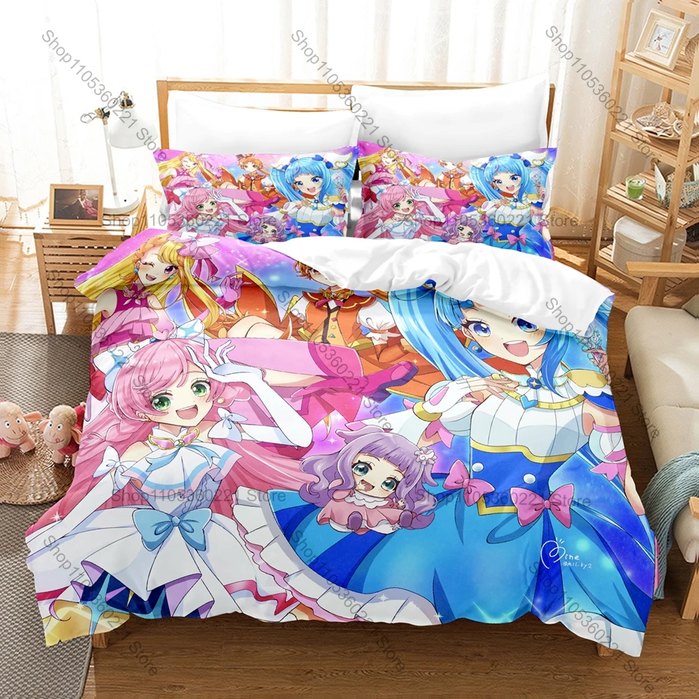 Hirogaru Sky! Pretty Cure Bedding Set Duvet Cover + 2 Pillowcases Magical Girls Anime Sky Blue Fantasy New Bedroom Decor