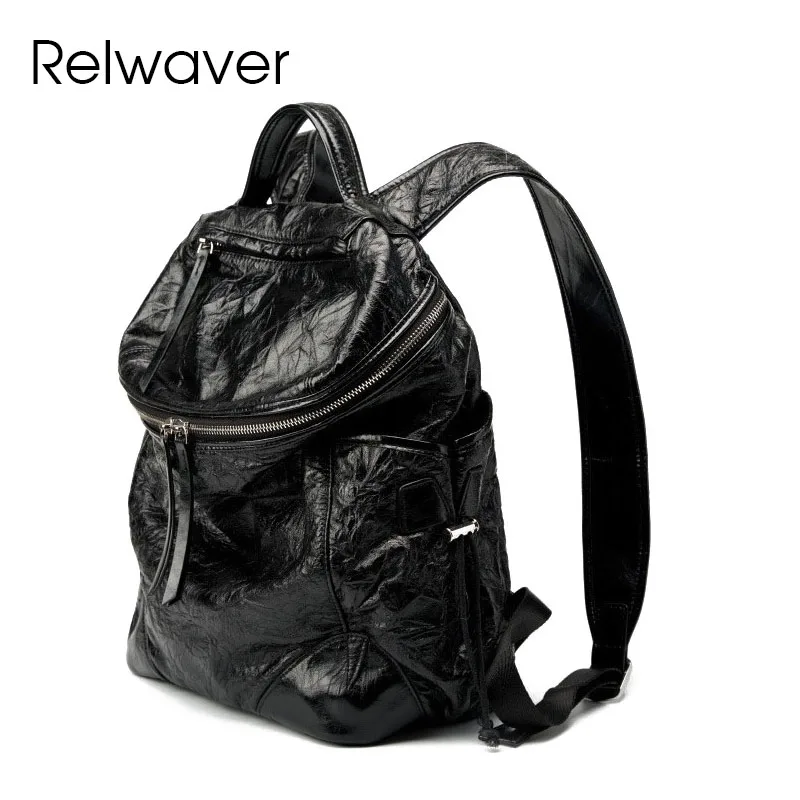 Relwaver women backpack genuine leather backpack 2025 spring summer fashion lady double shoulder bag soft big traveling backpack