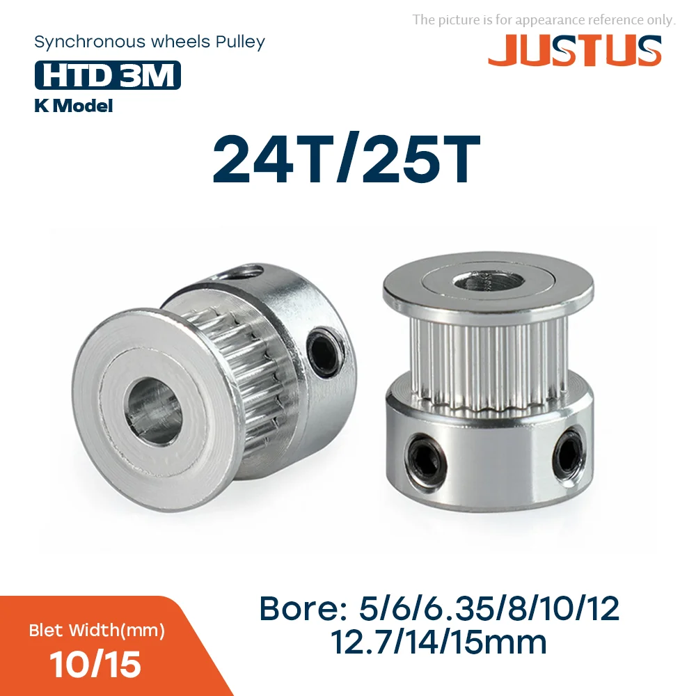 HTD 3M 24T/25T Timing Pulley Bore 5/6/6.35/8/10/12/12.7/14/15mm For Belt Width: 6/10/15mm 3D printer K Type