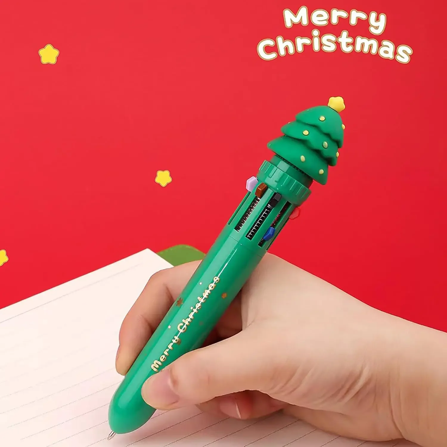 12 Pcs 10 Colors Ballpoint Pen 0.7 Mm,Retractable Christmas Office School Supplies