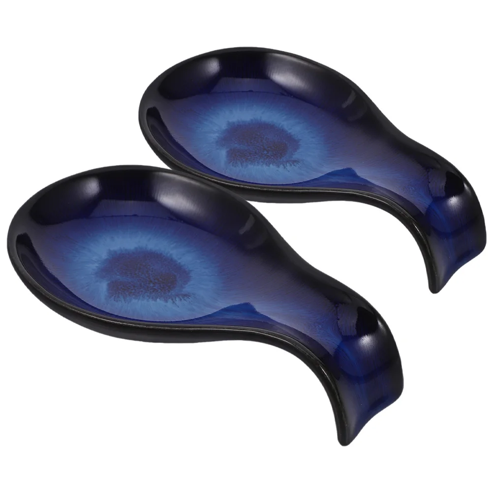 

2Pcs Ceramic Sushi Sauce Plates Kiln Change Craftsmanship Spoon Rest Ladle Holder Spatula Rest Kitchen Counter Condiment Dishes