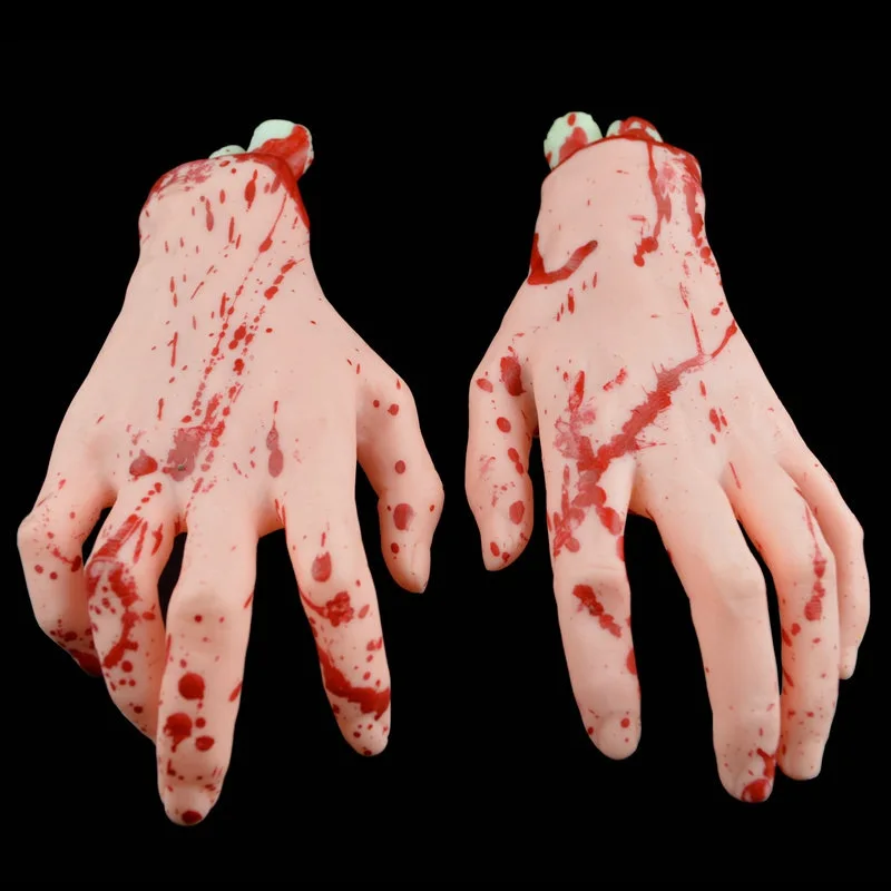 Zestaw rekwizytów na Halloween: krewisto odcięte ręce i stopy do dekoracji na zewnątrz, do ogrodu, do wnętrz, do labiryntu grozy, na imprezę w barze, straszne.