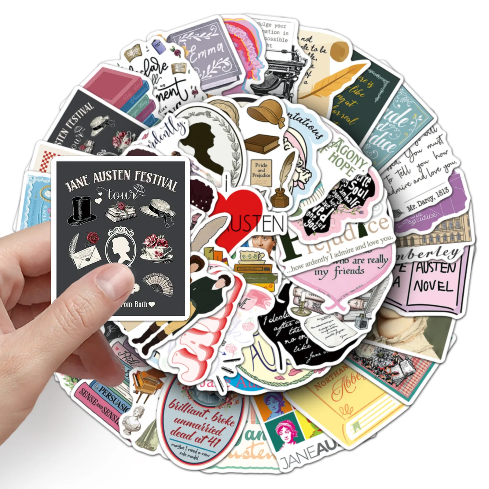 50 pezzi di adesivi scrittore Jane Austen adesivi graffiti in stile artistico personalizzato giocattolo per custodia per telefono da scrivania per bagagli