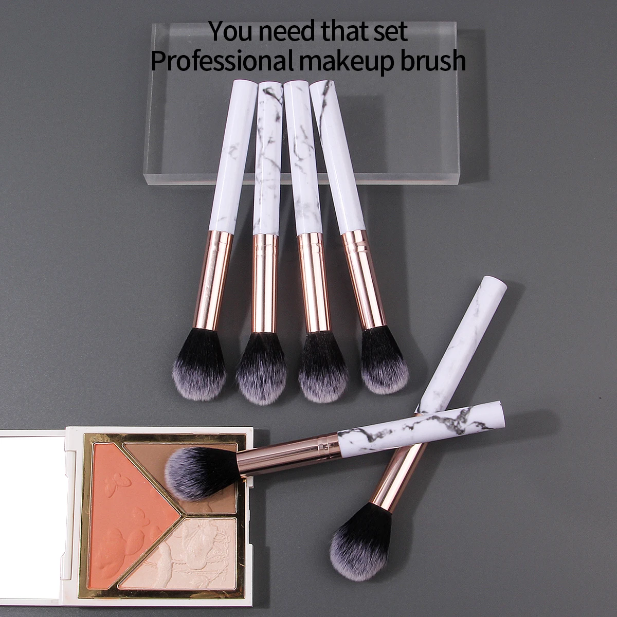 6PCS Marmorstrukturierter Puderpinsel aus weicher Faser, Rougepinsel, Konturpinsel, multifunktionales Gesichts-Make-up-Pinsel-Werkzeug