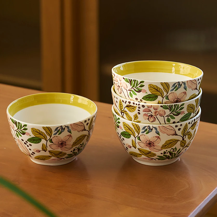 السيراميك 4.5 بوصة أطباق الأرز 6 بوصة وعاء المعكرونة 8 بوصة لوحة 10 بوصة أطباق الربيع Ins شعبية زهرة مطبوعة أواني الطعام المنزلية #1