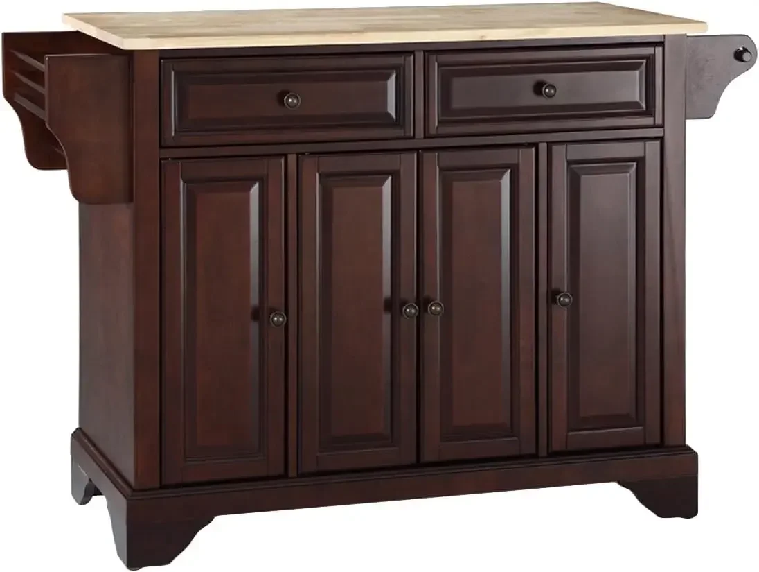 Lafayette Wood Top Rolling Kitchen Island Storage Cart, Microwave Stand, Spice Rack, Mahogany