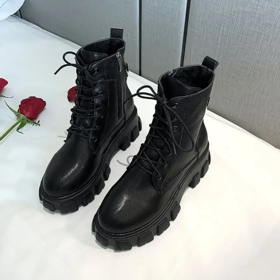 Female Short Shoes Biker Chunky Women\'s Ankle Boots Black Booties Platform On Promotion Y2k Trend 2024 Designer Luxury Pu Hot 39