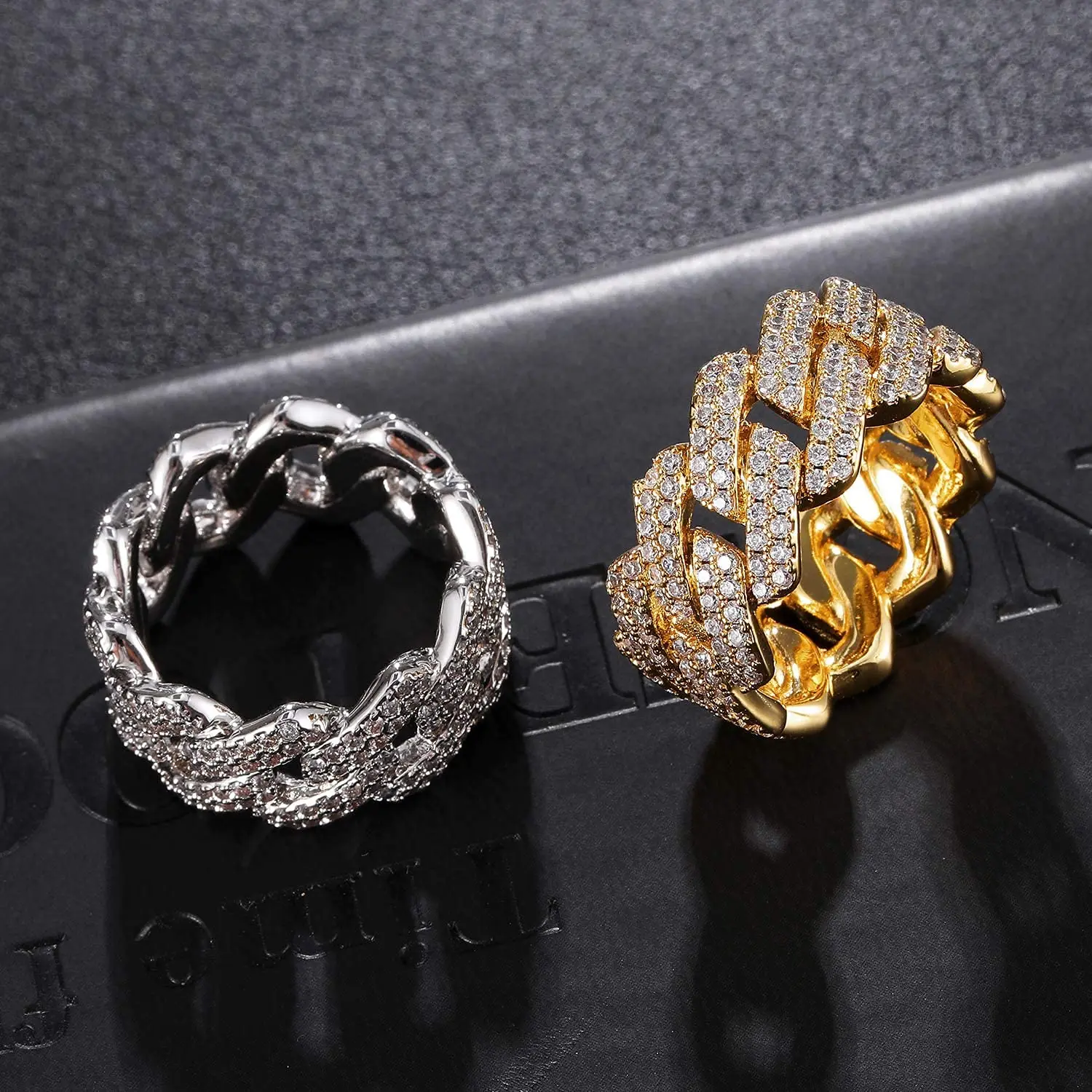 Trendy Hip Hop Men 11mm Cuban Rings Bling 2 Rows Iced Out Cubic Zircon Cuba Rings High Luxury Jewelry Drop Shipping