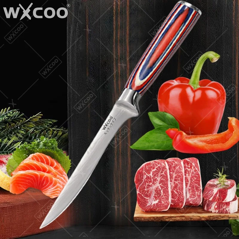 WXCOO 6inch Boning Knife Professional Damascus Steel Kitchen Knives Wooden Handle Kitchen Accessories Meat Cleaver Fish Knife