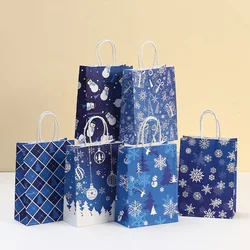 StoBag, Blue Christmas Gift Favor Bags, Celebrating Happy Santa Snowflake pattern, packing snacks,   Reusable Paper,12/30pcs
