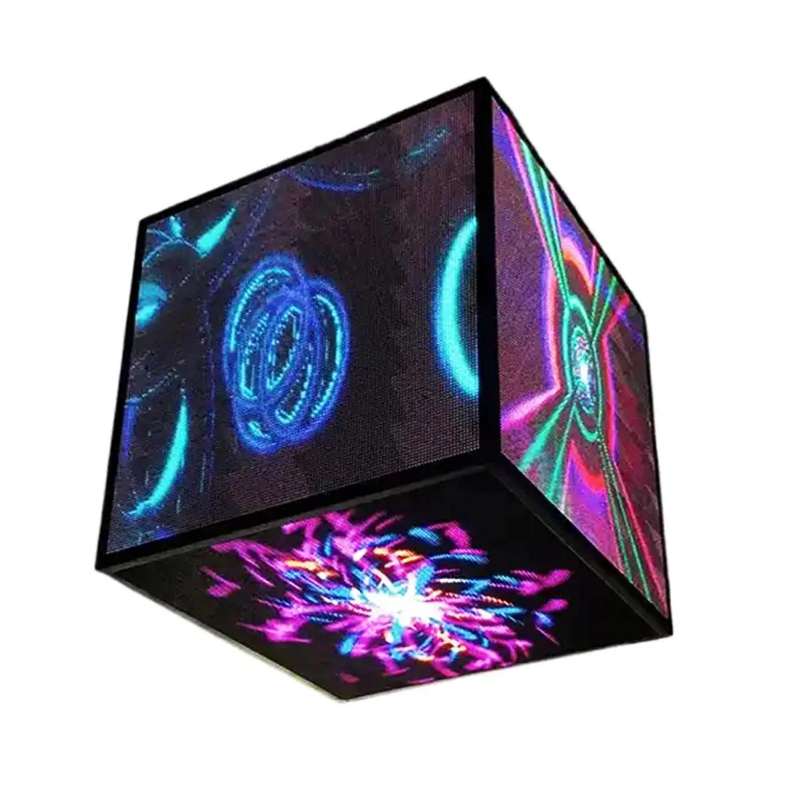 Pantalla de cubo mágico para exteriores, pantalla LED colgante de cinco caras con espaciado P2.5, píxeles de 256x256x5 caras, 25,2x25,2x25,2 pulgadas (640x640x640mm)