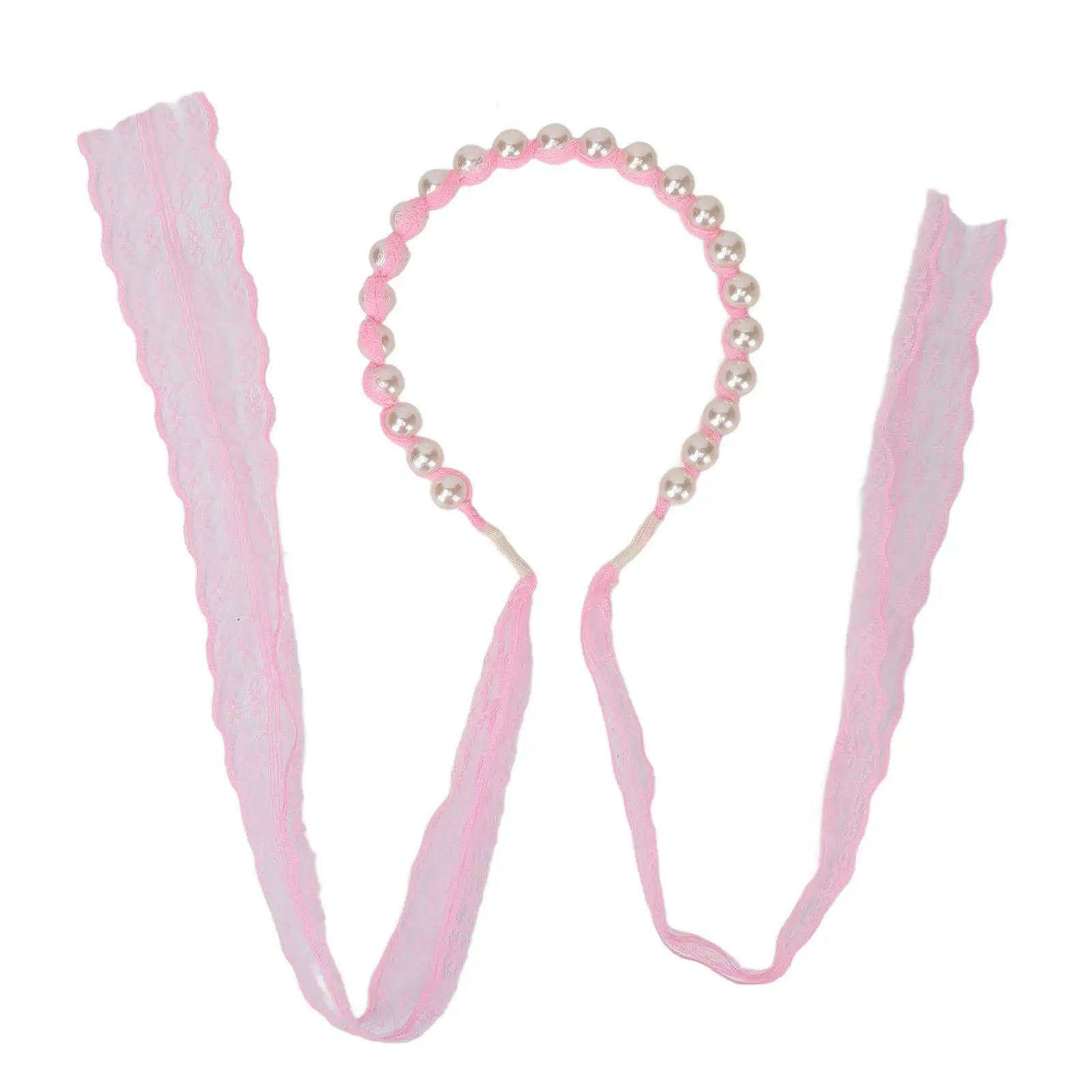 

Elegant Pink Lace Headband for Women with Curved False Pearls - Perfect for daily Hair Accessory