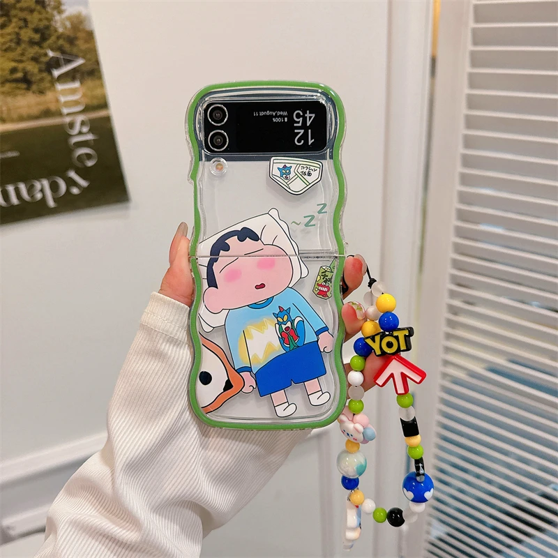 Cute Cartoon Japan Anime Crayon Shin-chan Transparent Phone Case For Samsung Galaxy Z Flip 7 6 5 Hard TPU Cover For Z Flip 4 3 view 3