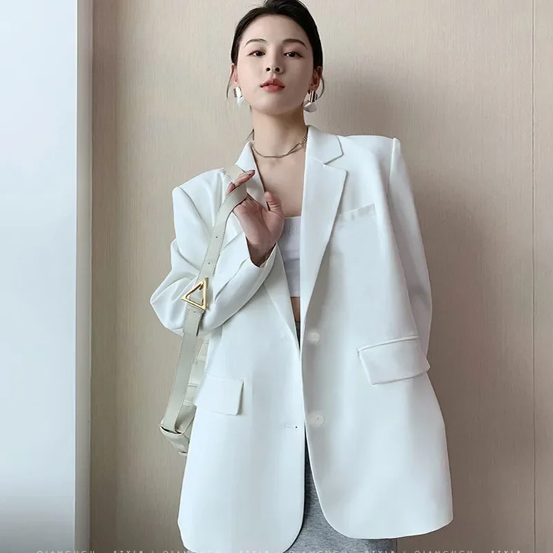 

Women New Elegant Blazer Solid Color Single Button Loose Commute Blazer Office Lady Fashion Commute Clothes Sping Autumn Jackets