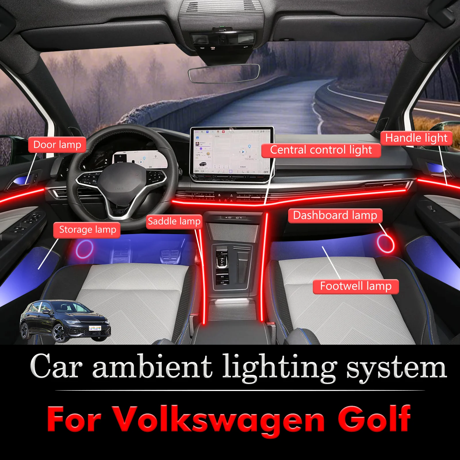 For Volkswagen Golf R GTI The Ultimate Car Ambient Lighting: App-Integrated RGB Music Reactive LED Strips