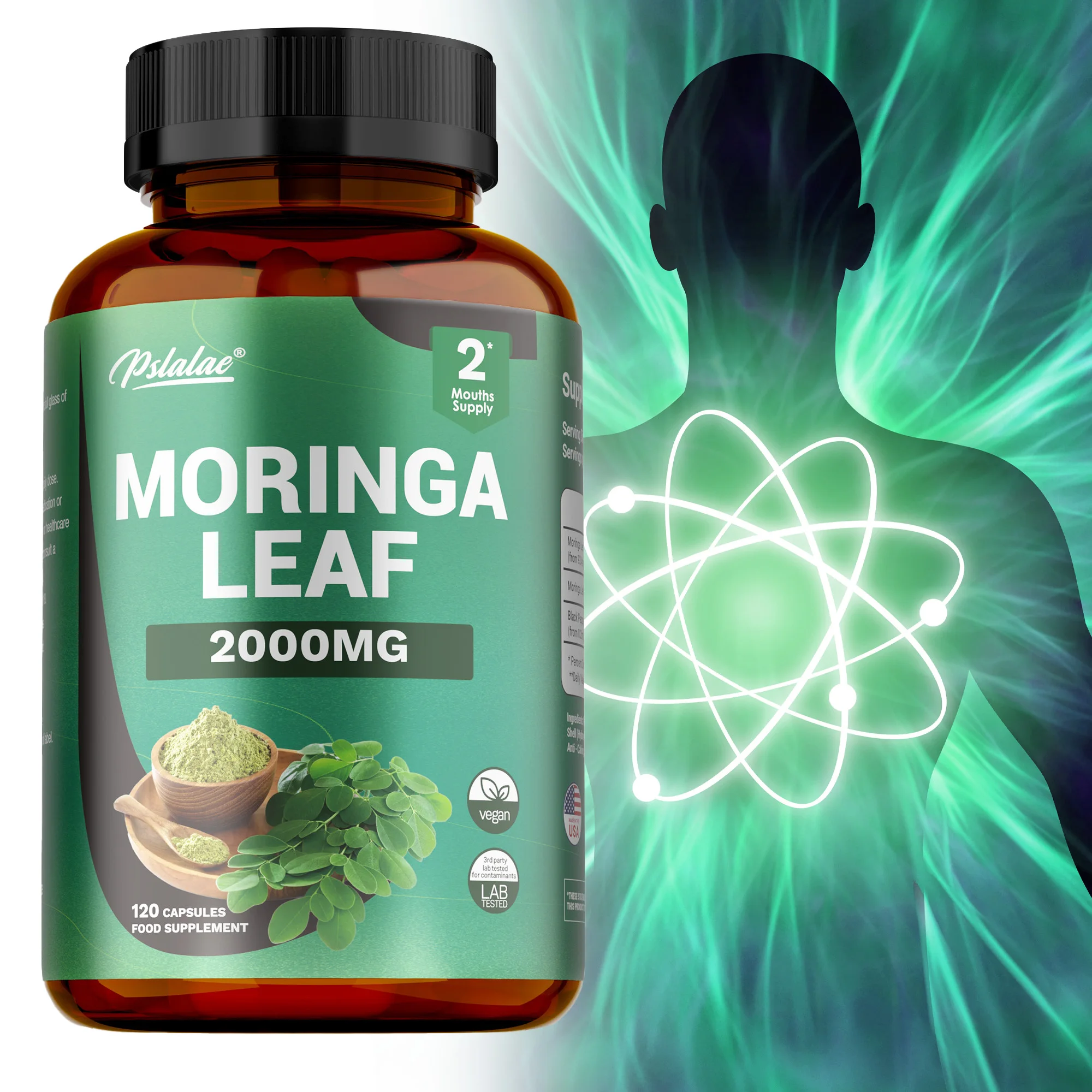 

Moringa Leaf Capsules - with Black Pepper, Moringa Leaves, Promote Metabolism and Nutrient Absorption, Supports Gut Health