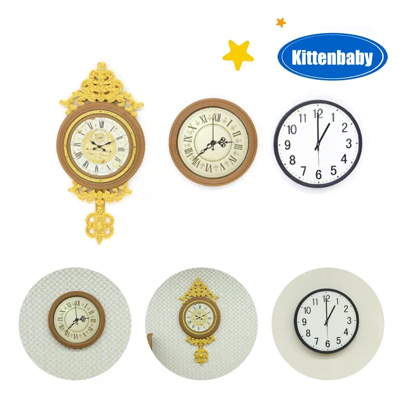 /GJ/Pretend Play Furniture Toy 1:12 Dollhouse Miniature Retro European Wall Clock Play Doll House Home Decor Accessories 1Pcs