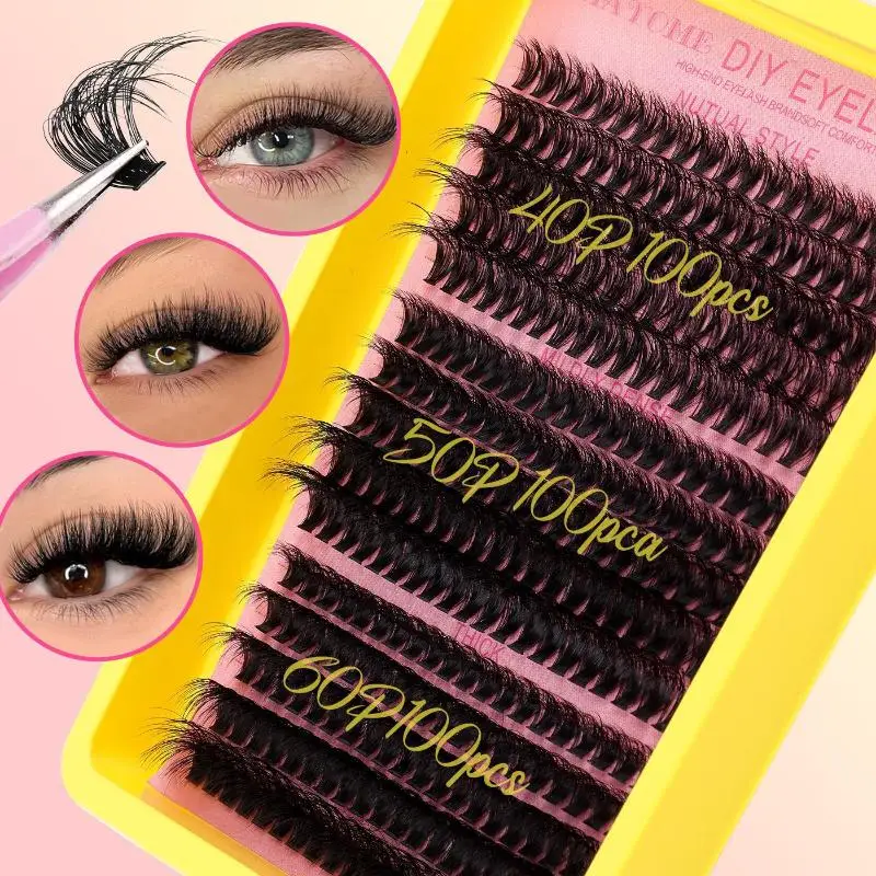 Cluster Lashes Kit Individual Lashes Volume Mixed Tray 3D Faux Mink Lashes Wispy Eyelash Extension DIY Makeup False Eyelashes