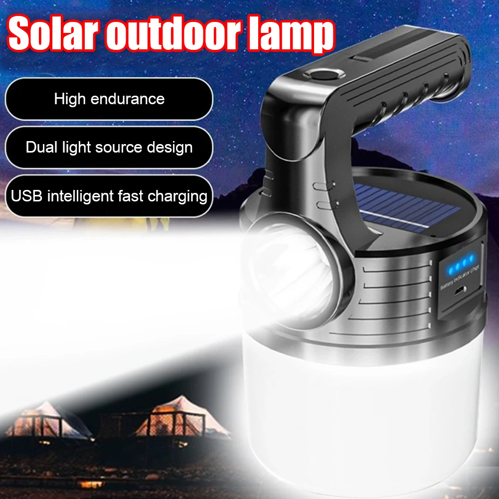 Solar LED Camping Light, Outdoor Searchlight, Tent Lamp, USB Rechargeable Bulb, Portable Lanterns, Emergency Strong Light,