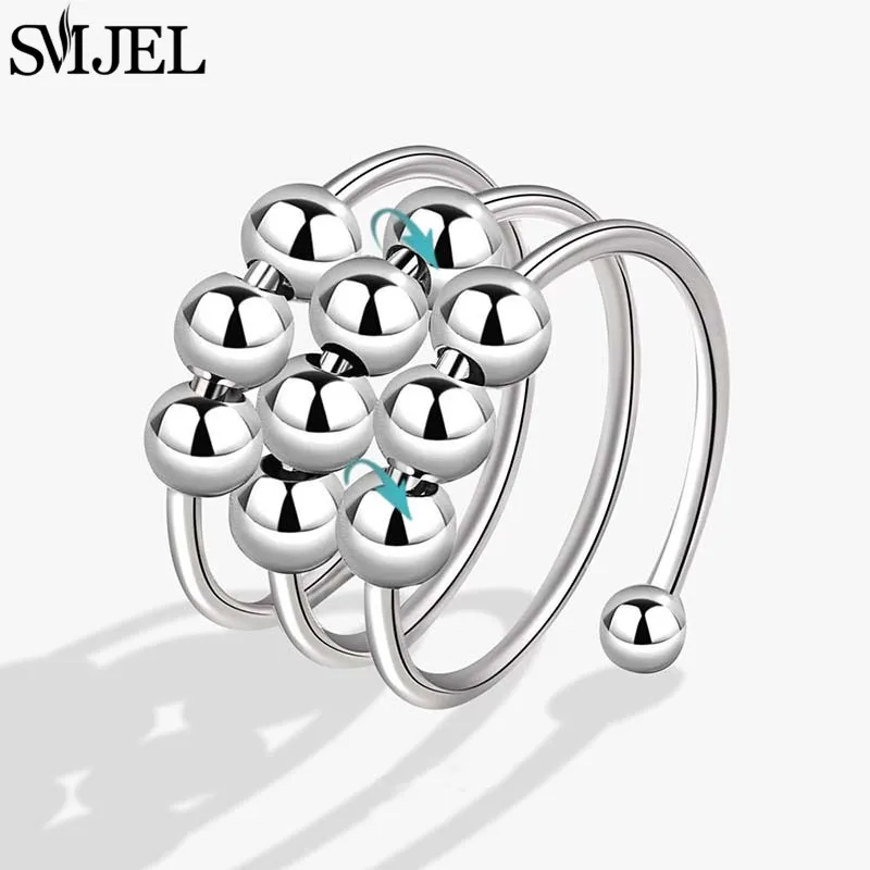 Romantic Cherry Blossom Anxiety Fidget Spinner Rings for Women Cute Rabbit Butterfly Beads Rotate Relaxing Ring Party Jewelry view 5