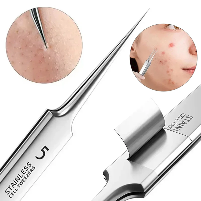 3pcs สิว Blackhead Removal Professional ULTRA-Fine แหนบ Beauty Salon สิวเข็มลึกทําความสะอาดคลิป Face Skin Care TOOL