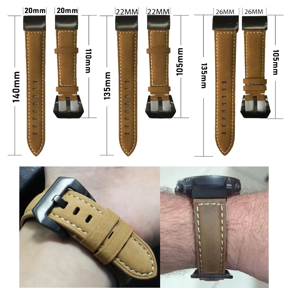 Genuine leather watchbands for Garmin Fenix 5 5XPlus 7 7X 6X 6GPS Sapphire Forerunner 255 965 745 Quick Release 22/26mm Strap