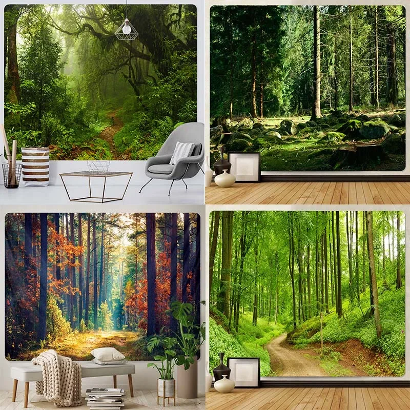 Quiet Forest Home Decoration Art Tapestry Yoga Mat   Background Wall Beach Towel Sheets