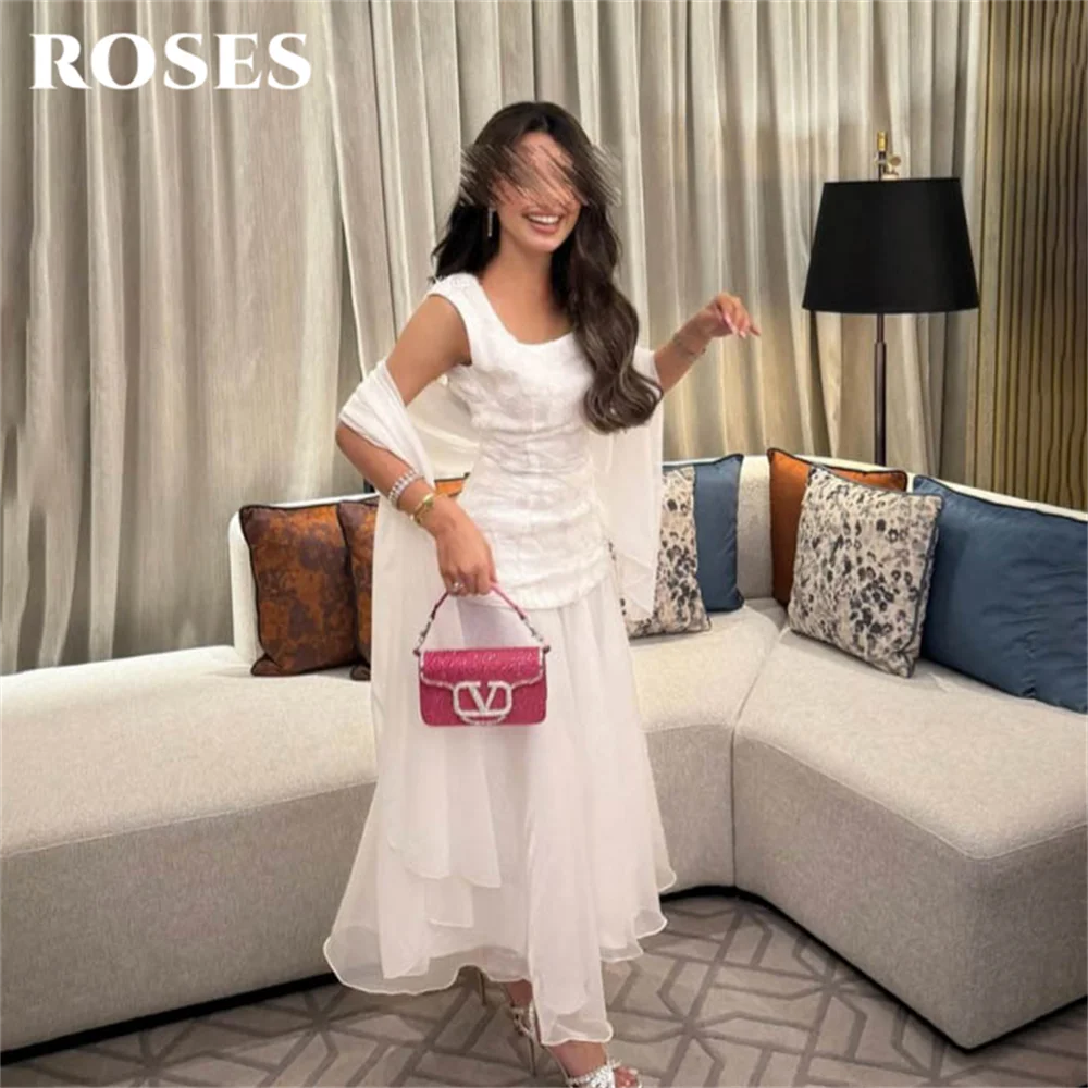 

ROSES Purely White Square-Neck Sleeveless Beach Formal Prom Dress Delicately Embroidered Party Dresses for Women Customized