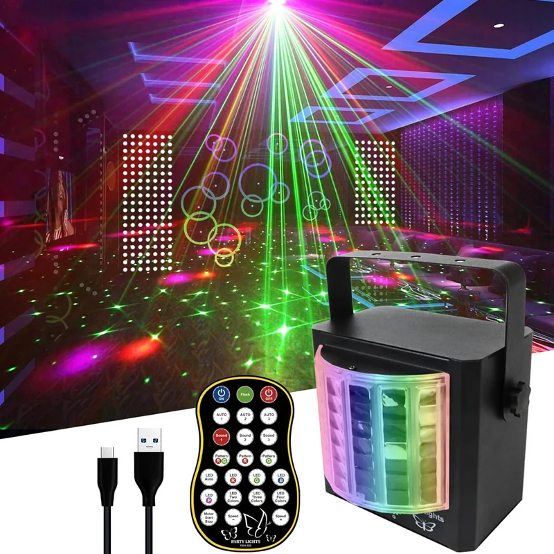 

Disco Party Lights Color DJ Laser Projector LED Voice Remote Controlled Red Green Blue Strobe Light Party Club Holiday Show Lamp