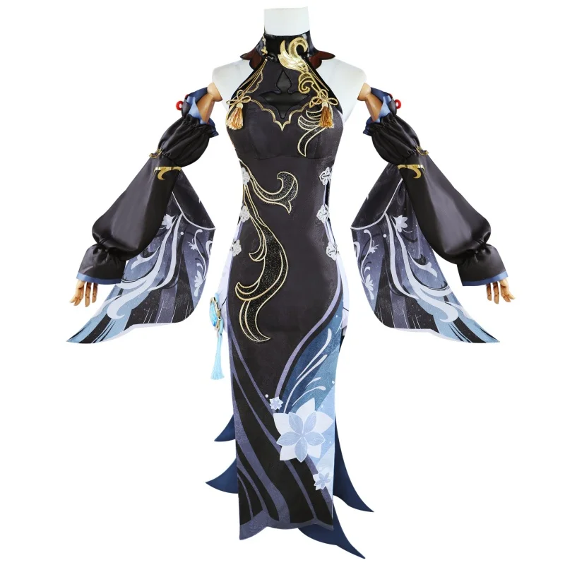 Shenhe Cosplay Traje Com Peruca, Vestido Game Shenhe, Pele Cheongsam, Fantasia de Carnaval de Halloween, Novo