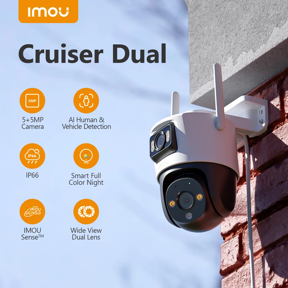 

IMOU Cruiser Dual 10MP PT Camera Lens 3.6mm Outdoor Home Security IP Camera AI Human Vehicle Detection Surveillance Camera