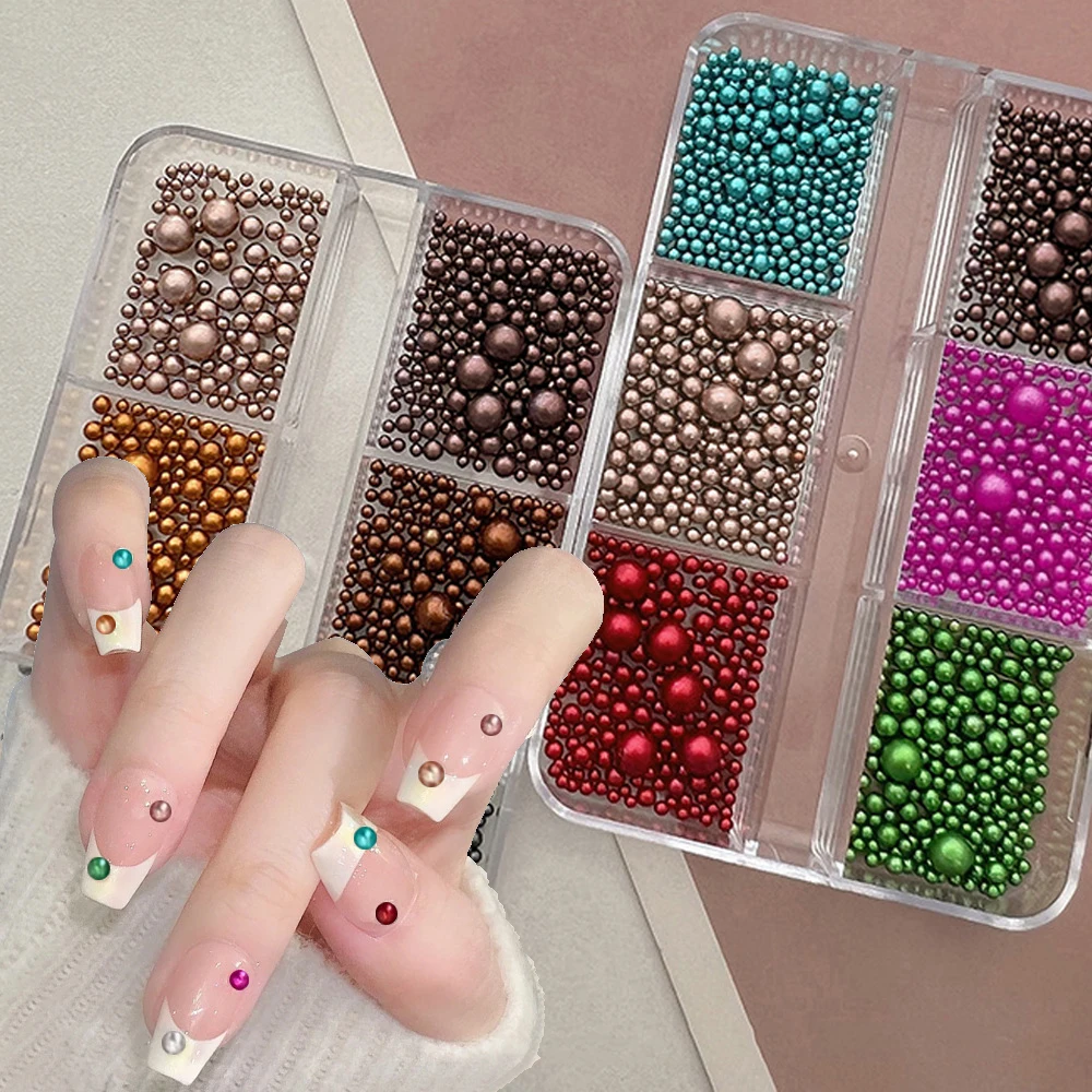 ชาร์มตกแต่งเล็บมุกหลากสี 6 ช่อง ลายเมลลาร์ด ลูกปัดมุกกลมหลากสีสันสำหรับคริสต์มาส ประดับเพชรเทียม DIY ตกแต่งเล็บลายคริสต์มาส