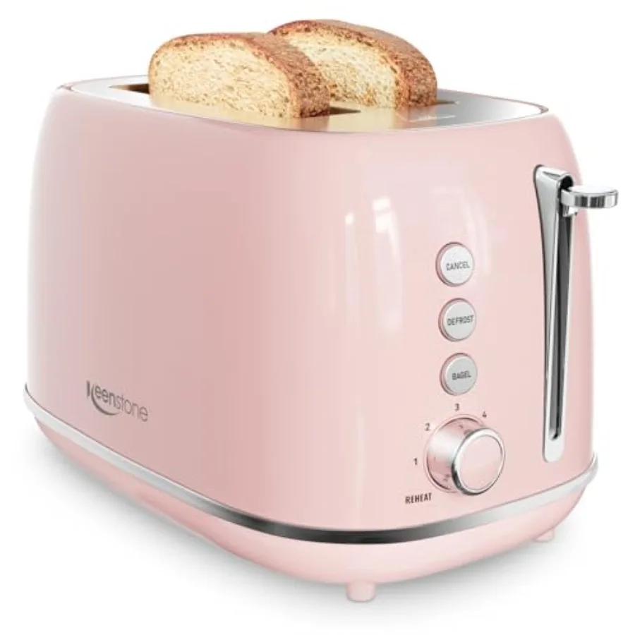 

2-Slice Retro Stainless Steel Toaster with Bagel Cancel Defrost Function 6 Shade Settings Extra Wide Slots Removable Crumb Tray