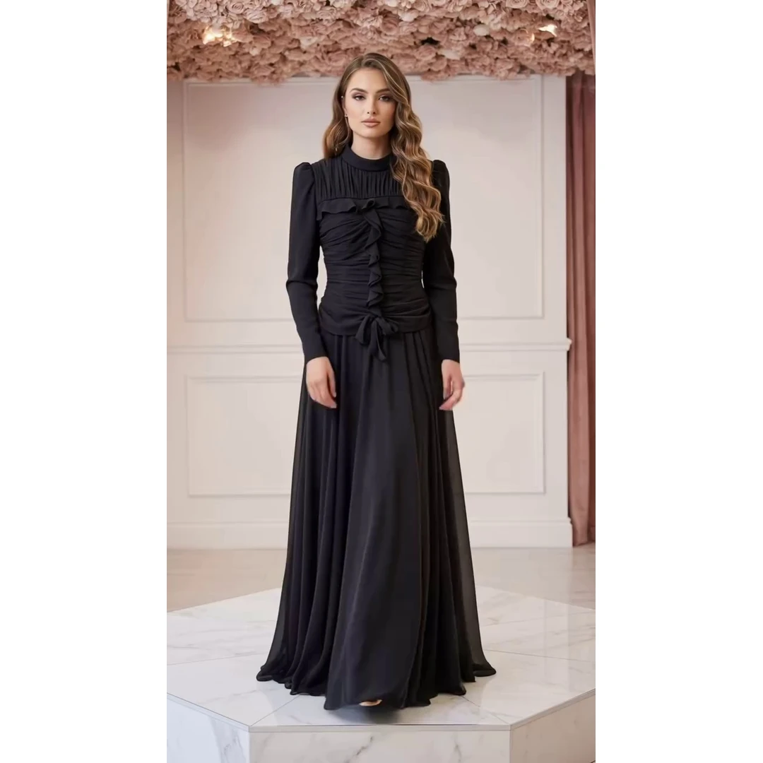 

Aura Custom Made Prom Dresses 2026 Luxury Prom Dress 2026 A Word Round Neck Evening Dresses for Woman Party Wedding Long Sleeves