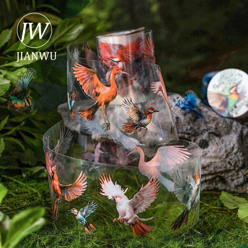 

JIANWU 50mm*200cm Flying Bird Series Vintage Landscaping Material Collage PET Tape Creative DIY Journal Stationery