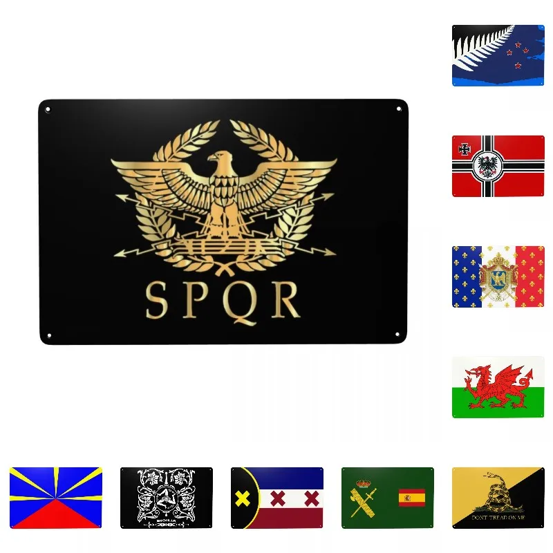 Gold Roman Empire Byzantine Eagle Emblem Metal Tin Sign Rectangle Custom Rome SPQR Signs Plaque Gate Garden Bars Wall Decor Art