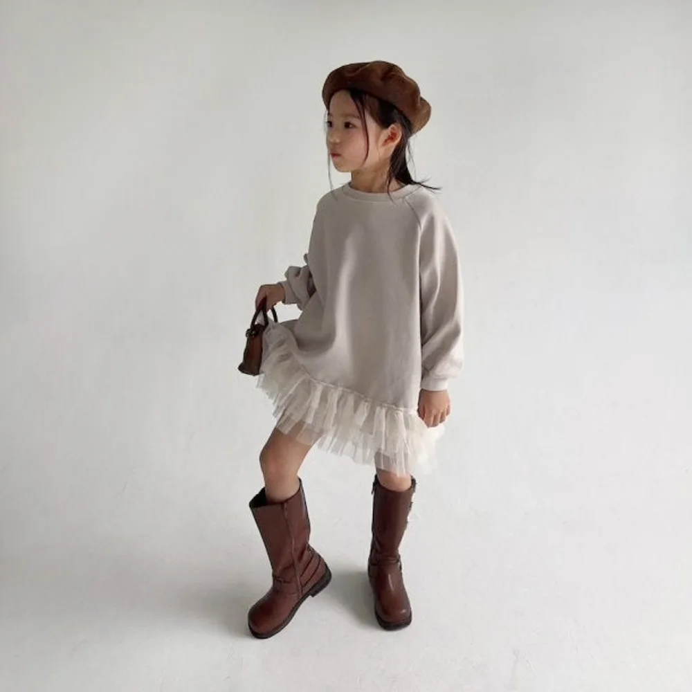 

Parent Child Clothing Autumn Winter Japanese Girls Puffy Dress Children Korean Knitted Looped Sweatshirt Dress