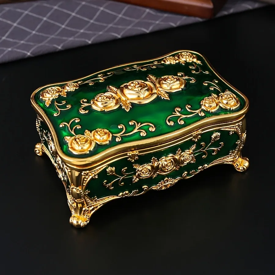 Boîte à bijoux vintage européenne en métal émail avec couvercle peint à la main - Cadeau de vacances parfait (Saint-Valentin, Nouveau lunaire, Ramadan)