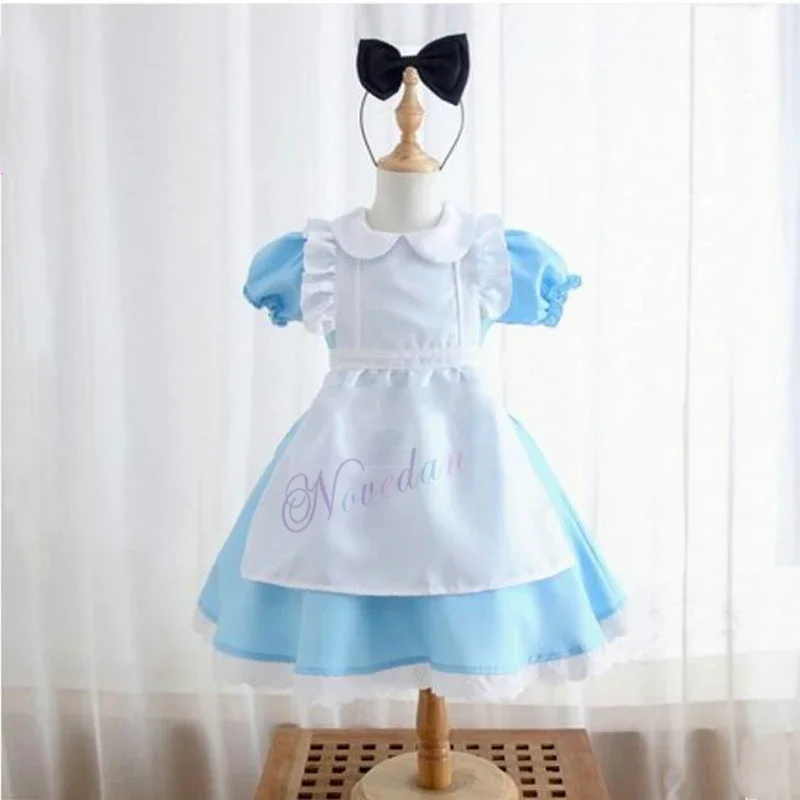 Halloween bebé niños niñas Anime Alice aventuras azul vestido de fiesta elegante Alice sueño niño Sissy Maid disfraz de Cosplay de Lolita