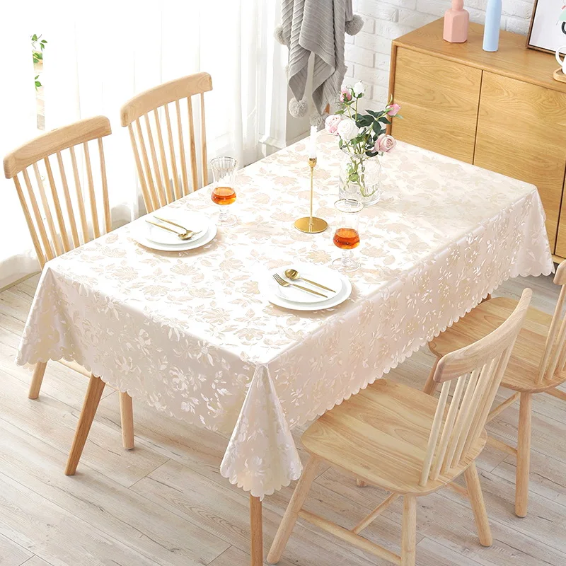 Simple Flower Pattern Tablecloth Rectangular Flowing Floral Table Cloth Pvc Waterproof Oil Proof Party Banquet Dining Tablecloth