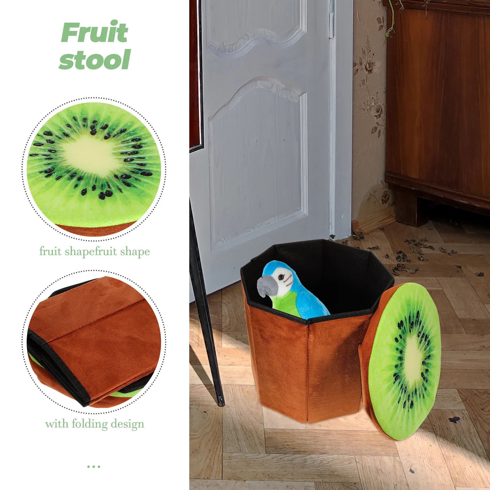 

Kiwi Fruit Folding Storage Stool Small Premium Material Creative Seat Box for Home Living Bedroom Kids Room