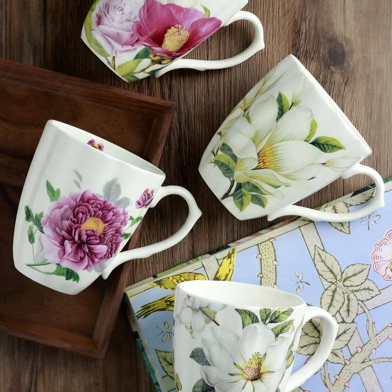 400ML, real bone china coffee cups, pumpkin design, porcelain flower cup, tankard tea mugs, ceramic cappuccino cup, 	pretty cup