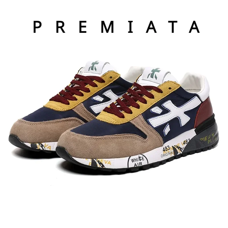 PREMIATA 2024 New Vintage Couple Shoes PREMIATA Rice Wine Red Grey Sneakers Running Shoes for Women Casual Fashion Designer Shoe