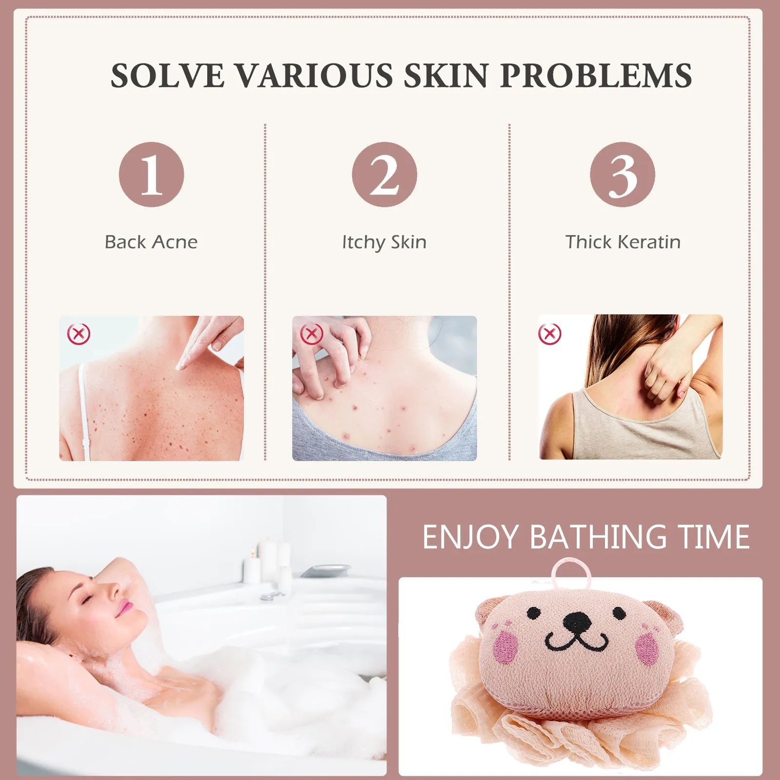 

Lion Design Bath Puff 2-in-1 Body Scrubber for Shower Exfoliating Bath Sponge Washing Tool Soft Mesh Cleanse Daily Use