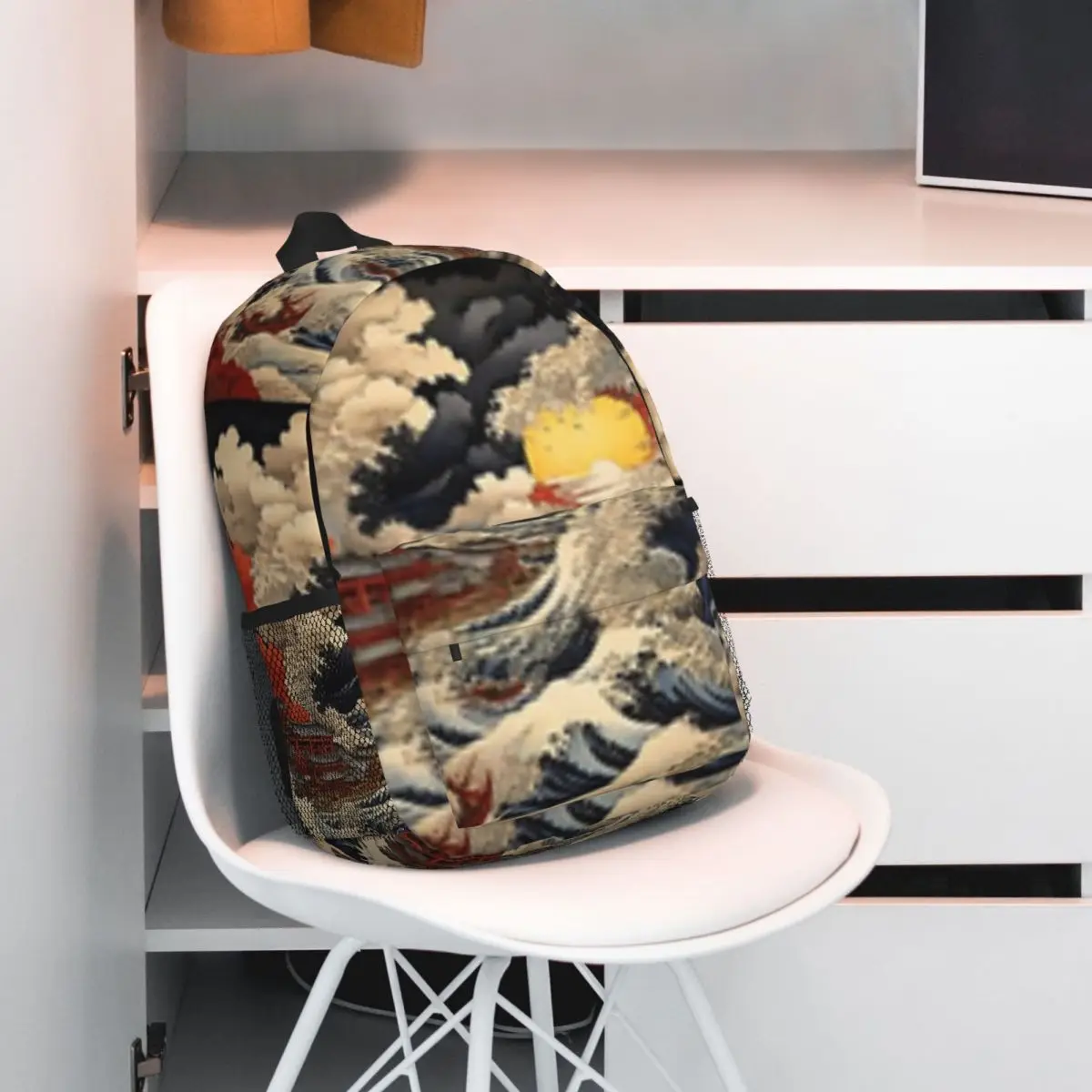 Katsushika Hokusais Japanese Waves In A Full Moon Night, Illustration New Fashion High Capacity Waterproof College Backpack