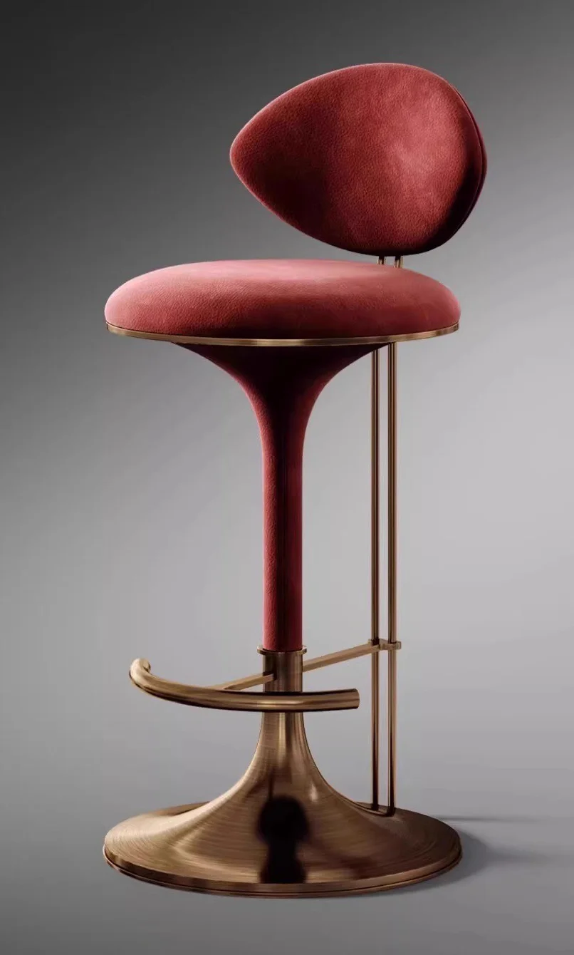 

vbItalian Luxury Genuine Leather Bar Stool, Modern Designer Stool for Home Villa Kitchen Island & Hotel Front Desk*