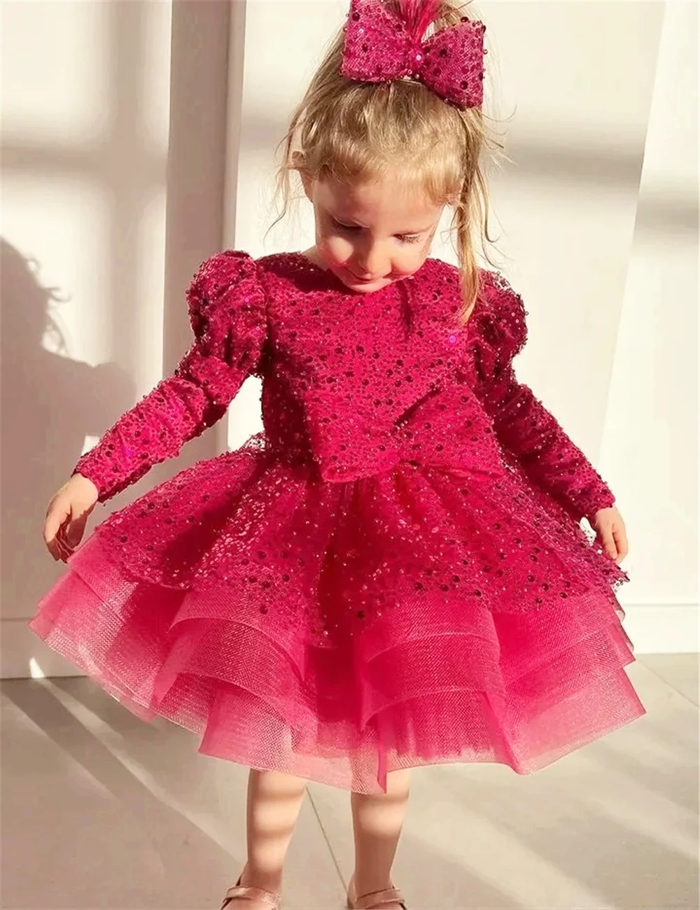 

Flower Girl Dresses Luxurious Rose Pink Glitter Princess Dress Wedding Party Birthday GIFT Bridesmaid First Communion Gowns